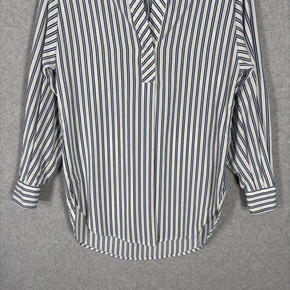 H&M‎ Blouse Womens 6 Small White Blue Striped Tunic Popover Shirt Career Office - Picture 3 of 11